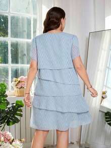 Reflora Vestido de moda con cuello redondo, mangas con volantes y estampado floral para mujer de talla grande - Azul - Ver 3