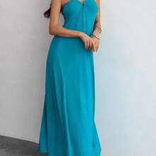New Romantic V-Neck Strapless Plunging Neckline Maxi Flowy Dress, Macaron Blue-Green, A-Line Silhouette, Flattering Sexy Party Clubwear ,Tea Break, Perfect For Everyday Wear. It's Also Suitable For Work, Back-To-School, Afternoon Tea, Summer Music Festivals, Western Style, Nomadic Style, Birthday Parties, Graduation Ceremonies, Preppy Style, School Uniforms, Casual Wear, Vacations, Cruise Trips, Beaches, Sunbathing, Streetwear, Wedding Guests, Bohemian Style, Commuting, Brunch, And Airpor - Rosa - Ver 8