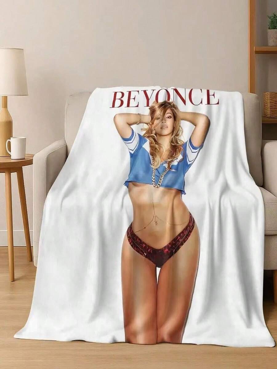 And Popular Music Beyoncé Art Flannel Blanket, Comfortable And Soft For Home, Bedroom, Bed, Sofa, Picnic, Office, Or As A Gift. - White - View 1