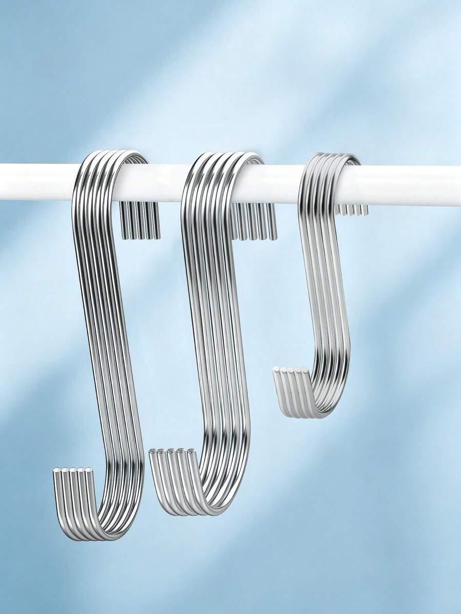 20Pcs Extra Large S-Shaped Hooks, Heavy Duty Stainless Steel Hooks, Multi-Purpose Hanging Hooks For Clothing Kitchen Utensils Tableware Plants Towels Garden Tools - Silver - View 1