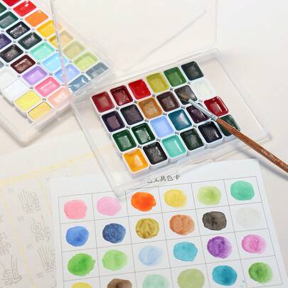 Bộ màu nước đặc 12/24 màu, màu gouache chuyên nghiệp và màu vẽ tranh Trung Quốc dành cho họa sĩ và sinh viên.