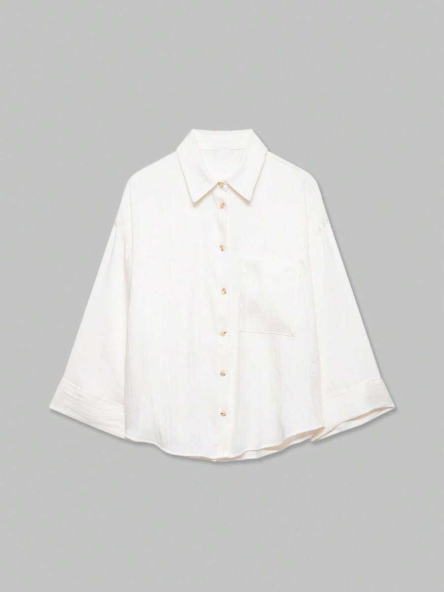 YROOE Women's Simple Loose Solid Color Long Sleeve Shirt, Comfortable Casual Commuter Style, Spring/Summer White - White - View 1