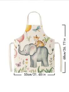 1pc, Cute Cartoon Elephant Animal Pattern Polyester Apron - Suitable For Cooking, Baking, And Gardening, And Can Also Be Used As Attire For The Kitchen And Dining. - Multicolor - View 13