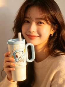 SNOOPY 1个750毫升史努比真空保温水瓶，大容量户外车载杯，便携式保温杯，高品质不锈钢吸管杯 - 彩色 - 查看 3