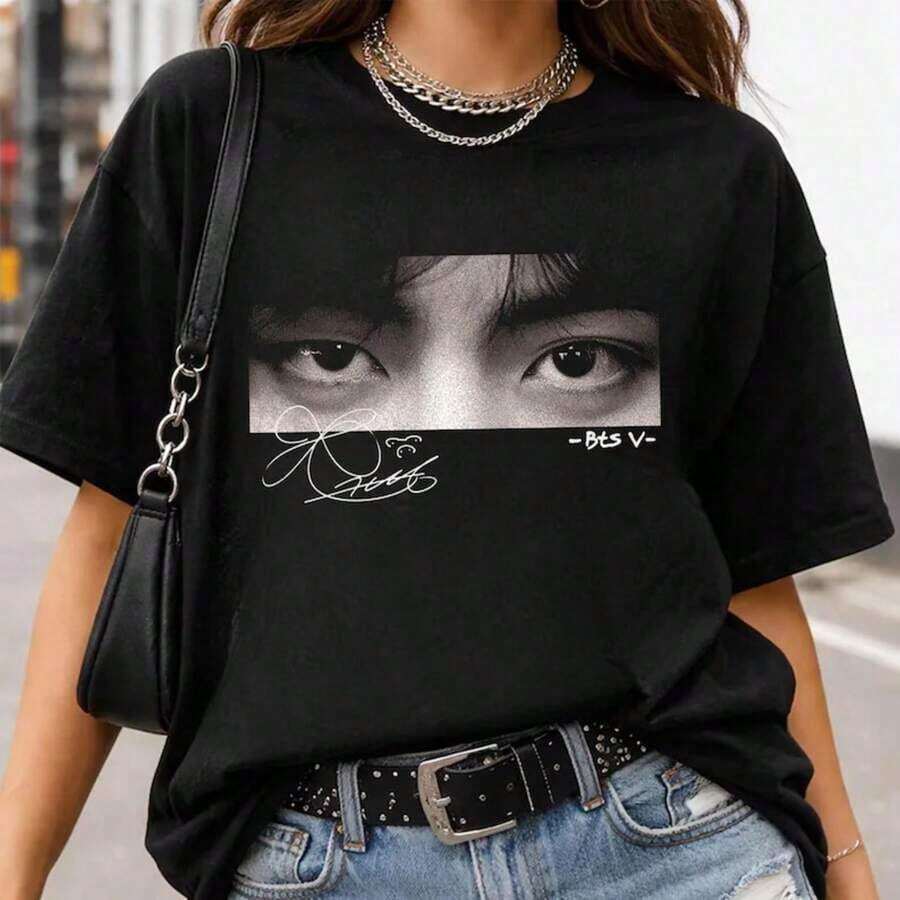 Camiseta Retro Taehyung Eyes de , Camiseta Retro de los 90 de Taehyung, Camiseta V, Regalo para Fanáticos - Negro - Ver 1