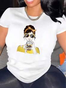 Camiseta de Mujer Cómoda Cuello Redondo Casual Mezcla de Algodón Mangas Cortas Suave Transpirable Top Ropa de Mujer Camiseta Verano Primavera Ropa de Calle - Blanco - Ver 9