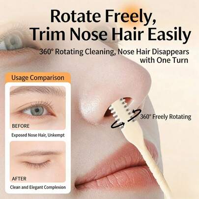2-In-1 Manual Nose Hair Trimmer, Double-Sided Nose Hair Trimmer, Nose Hair Removal Tool, Unisex, Fully Washable 360° Rotating Nose Hair Cleaner, Portable And Easy To Use