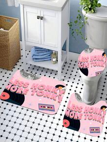 Bộ 4 món đồ dùng phòng tắm phong cách disco, bao gồm rèm tắm, thảm toilet, nắp bồn cầu và thảm bồn tắm, phụ kiện phòng tắm màu hồng retro. - A - Xem 7