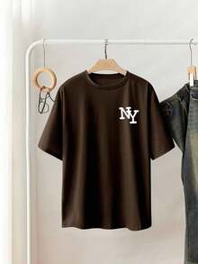 New Women's T-Shirt 2026, Stylish And Comfortable Design, LOVE Letter Print, Round Neck, Short Sleeve, Loose Fit, Artist Collaboration, For Casual Outdoor Wear - 鏽棕色 - 查看 5