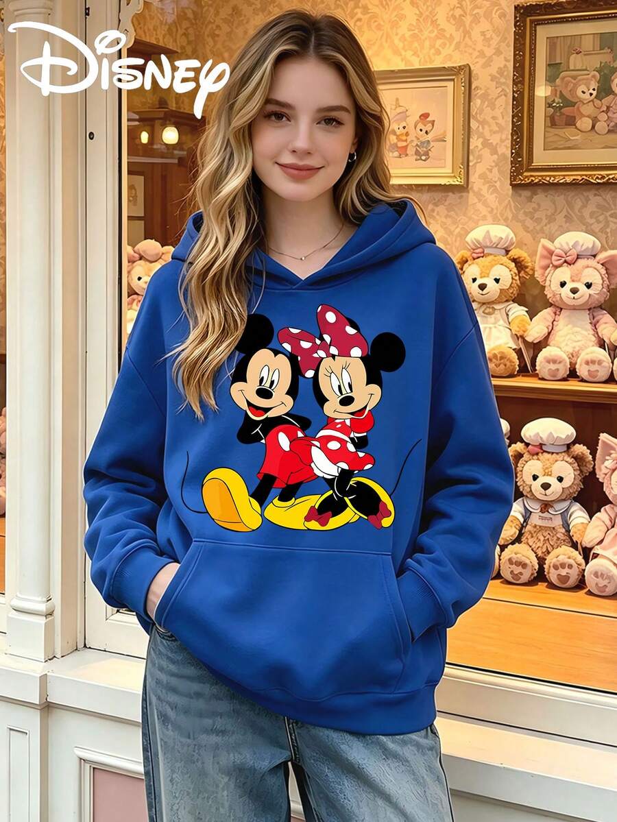 Winter Women's Fashionable Long Sleeved Hooded Sweatshirt, Made Of Comfortable Fabric, Suitable For All Seasons, Versatile For Various Occasions, Printed With Disney Mickey Mouse Pattern. - Màu xanh lam - Xem 1