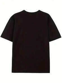 Camiseta Casual de Mujer con Estampado Floral de Margaritas, Cuello Redondo, Manga Corta con Hombros Caídos, Camiseta de Elasticidad Media para Conjuntos de Primavera - Negro - Ver 3