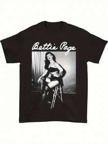 Betti Page Vintage Graphic T-Shirt - Crew Neck, 100% Soft, Lightweight And Breathable, Retro Style Black, Unisex Casual T-Shirt For All Seasons, All Season Clothing | Retro Style Shirt | Soft Tee Y2k T-Shirt Y2k Shirt T-Shirt - 白色 - 查看 1