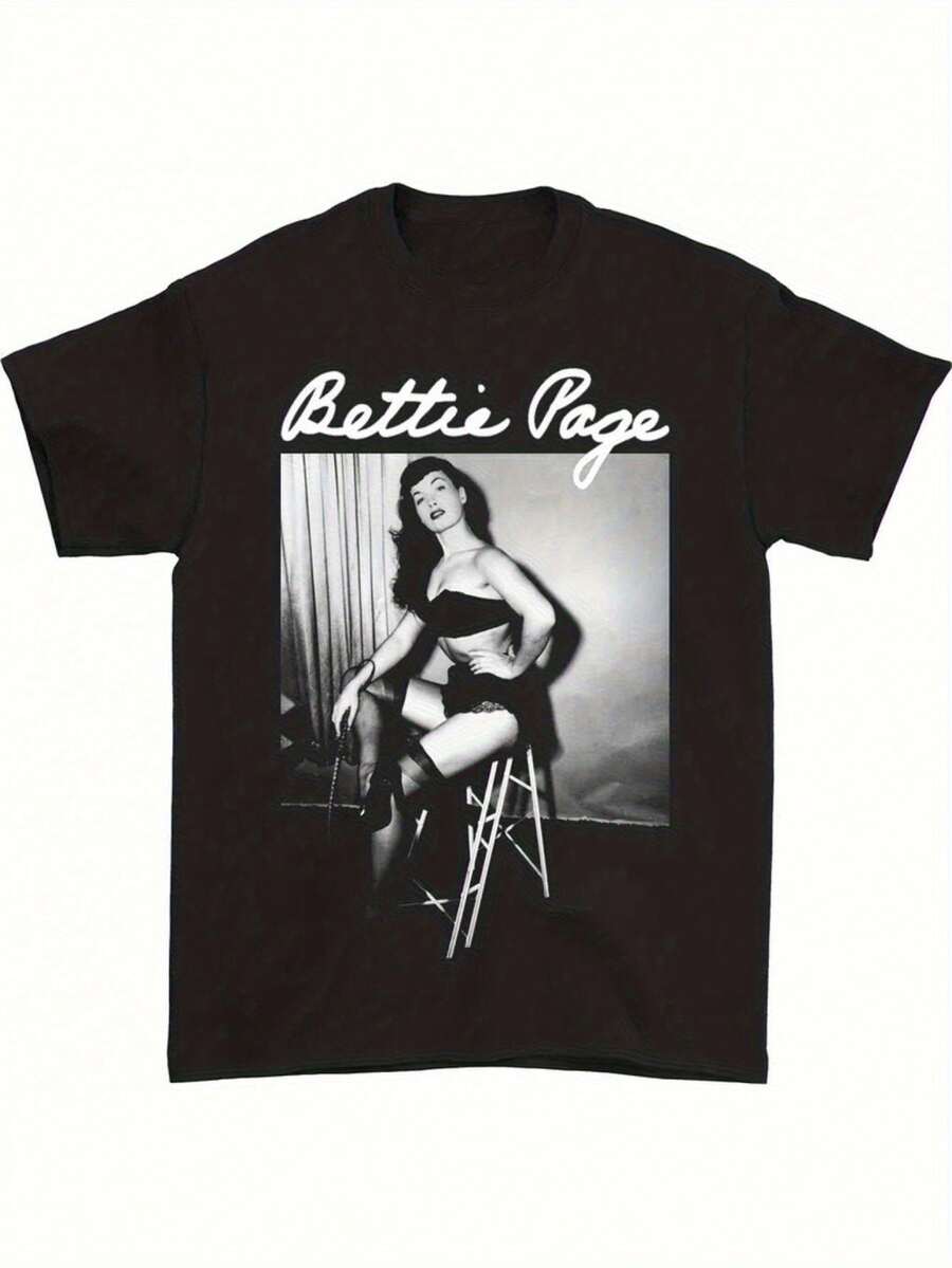 Betti Page Vintage Graphic T-Shirt - Crew Neck, 100% Soft, Lightweight And Breathable, Retro Style Black, Unisex Casual T-Shirt For All Seasons, All Season Clothing | Retro Style Shirt | Soft Tee Y2k T-Shirt Y2k Shirt T-Shirt - 白色 - 查看 1