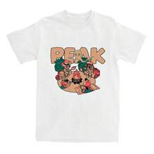 Happy Campers V-Neck Print T-Shirt, Women's Short Sleeve Cotton Loose Fit T-Shirts, Casual Crew Neck Tees, Unisex Streetwear, Cartoon Game Tees - 白色的 - 查看 5