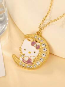 SANRIO 1件卡通新月猫咪吊坠项链，女友生日礼物，可爱猫咪项链，百搭日常佩戴 - 彩色 - 查看 3