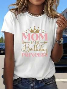 Women's MOM Printed T-Shirt - Casual Short Sleeve Crew Neck Monogram T-Shirt, Suitable For Summer And Spring, Casual Wear And Mother's Day Outfits - Comfortable Letter Print T-Shirt - 白色 - 查看 7