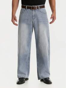 Jeans à jambes larges polyvalents pour hommes, pantalon décontracté pour le travail, style minimaliste pour toutes les saisons - Bleu azur - Voir 3