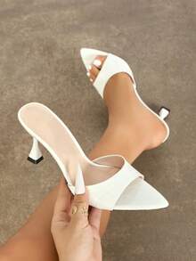 Sandal cao gót nữ form rộng thời trang, đa năng, hở ngón, mũi nhọn, họa tiết vân đá ngẫu nhiên, kiểu xỏ chân, phù hợp đi tiệc và dã ngoại - trắng - Xem 2
