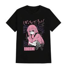 Camiseta de manga corta de "Lonely Rock" para verano, merchandising de anime, edición igual a Bocchi-chan, manga [otaku] de 100% algodón, camiseta "itai" para estudiantes, unisex y apta para todas las estaciones. - Negro - Ver 1