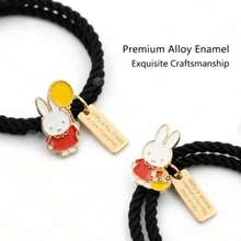 官方 MIFFY 二合一髮圈與手環，可愛琺瑯兔子吊飾黑色編織彈性帶，適合日常與辦公穿搭的多功能配件 - 彩色 - 查看 4