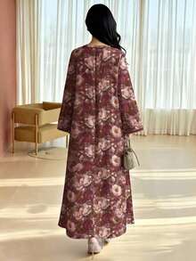 Najma Vestido largo vintage con estampado de animales y flores diminutas, Vestido maxi de manga larga con cuello en V y estampado floral, Falda larga elegante con estampado floral diminuto, Vestido maxi de bloque de color con estampado floral, Primavera/Verano - Multicolor - Ver 2