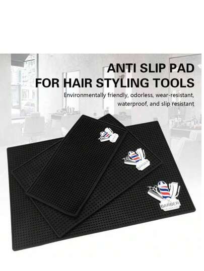 Silicone Non-Slip Mat For Barber Shop Tools, Heat Resistant Pad For Scissors And Counter, Black Silicone Mat For Barber Shop Use