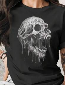 1 Piece T-Shirt With Jolly Roger Skull And Crossbones Design, Pirate Flag, Military Style, American Bandana, Gift, Crew Neck T-Shirt, 180g, 100% Cotton - 黑色 3 - 查看 1
