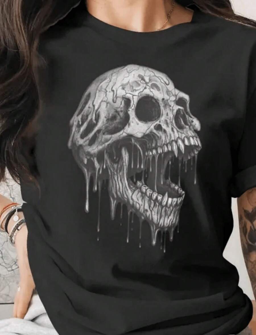 1 Piece T-Shirt With Jolly Roger Skull And Crossbones Design, Pirate Flag, Military Style, American Bandana, Gift, Crew Neck T-Shirt, 180g, 100% Cotton - 黑色 3 - 查看 1