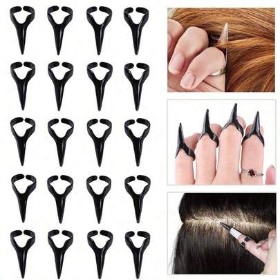 5pcs/10pcs Hair Extension Finger Claw Tools, Pack Of 20 Black Plastic Hair Parting Tool, Reusable Finger Ring Hair Styling Accessories For Braiding, Parting Hair, DIY Hairstyle, Salon Home Use