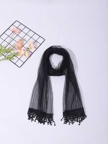1 chiếc khăn choàng nữ thời trang mới, lưới kẻ sọc tua rua họa tiết hoa, thanh lịch, đa năng cho mùa xuân/hè, khăn choàng chống nắng/khăn trùm đầu hàng ngày, thích hợp đi biển, du lịch. - màu đen - Xem 5