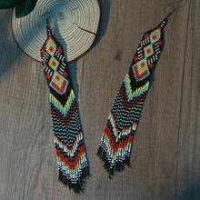 AHAYA Anting Rumbai Manik-Manik Kaca Buatan Tangan, Anting Panjang Menjuntai Hingga Bahu dengan Manik-Manik Gradien Warna-warni, Aksesori Goth Cocok untuk Pemakaian Sehari-hari, Festival, dan Pesta - Hitam - View 4