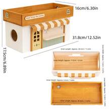 1pc Dual-Layer Wooden Power Strip Storage Box, Desktop Cable Management Organizer With Outlet Cover And Plug Holder, Small Items Storage Box, Mini Figurine Display Stand, Candle & Aromatherapy Tray, Dust-Proof Charging Station Organizer, Home/Office/Living Room Decor, Desk/TV/Computer/USB Hub/Power Socket Organizer, Space-Saving Home Storage Solution - Multicolor - View 3