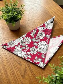 Floral Dog Bandana, Flower Leaves Dog Triangle Scarf, Spring Summer Bibs Scarf Red Soft Dog Kerchief Premium Durable Fabric, Adjustable Flower Bandanas For Medium Large Dogs Pets - Multicolor - View 10