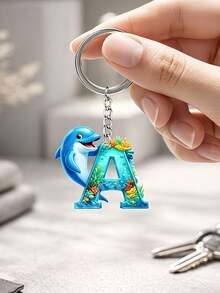 2D Flat Acrylic Keychain, Dolphin Letter Keychain, Novelty Keychain, 26 Letters, Dolphin, Marine Life, Keychain Accessories, Fashion Accessories, Suitable For Various Occasions Matching Keychain - Dolphin - View 6