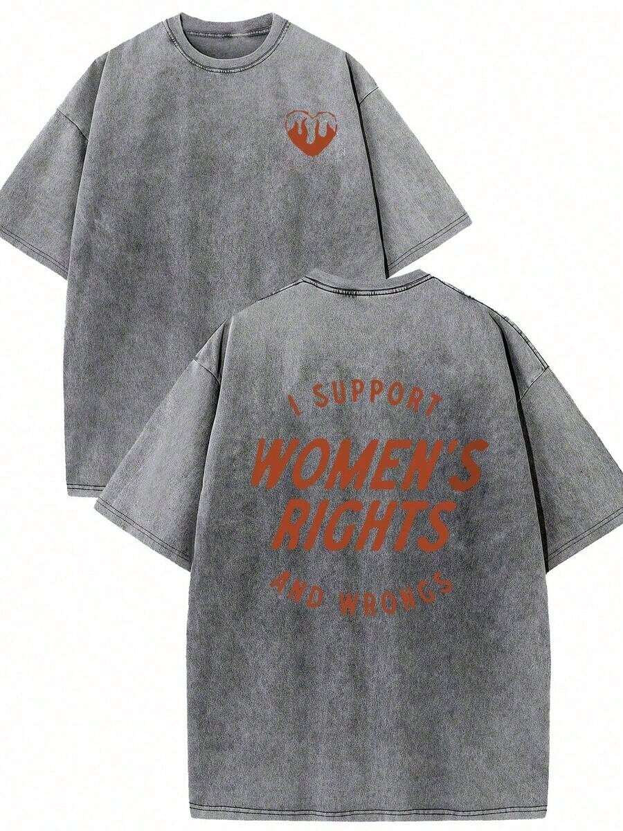 Short-Sleeved T-Shirt With Double-Sided Retro Graphic Print, Unique Style, 230g Washed Cotton, For Outdoor Use In Summer, With A Certain Thickness. - 灰色 - 查看 1