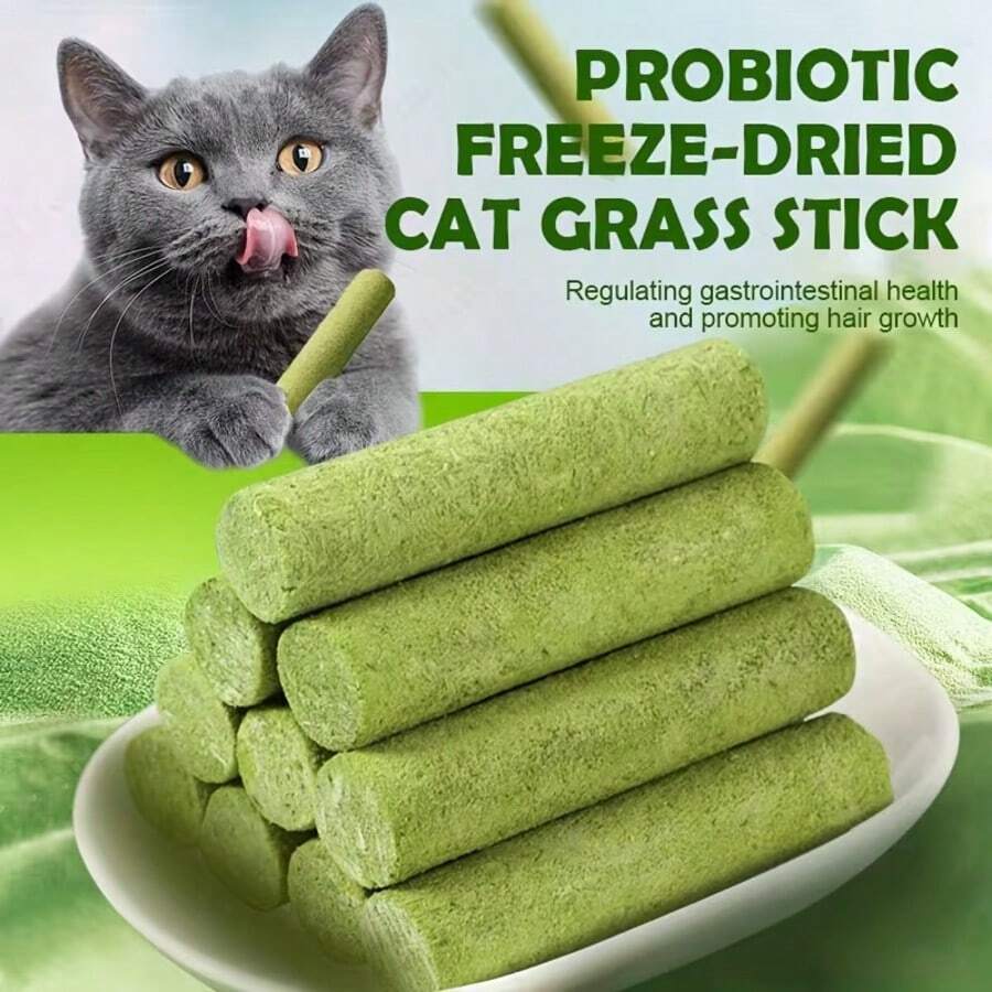 100g (20 Pieces)Cat Grass Sticks For Hairballs - Freeze-Dried Treats For Cats, Instant Granules, And Hair Cream Tablets