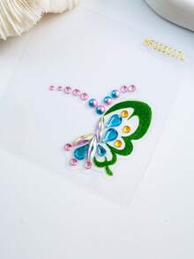 1 pieza Pegatina de media luna con mariposa y cristales de estrás, joya facial autoadhesiva, pegatina de maquillaje para escenario, adecuada para uso diario, festivales y fiestas para realzar la sofisticación del maquillaje - Multicolor - Ver 7