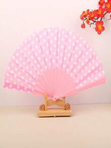 1pc Polka Dot Handheld Folding Fan, Lightweight And Foldable, Suitable For Summer Daily Use. Can Be Used As An Aesthetic Photography Prop For Beach Scenes And Daily Outfits, Also A Fashionable Cooling Accessory. - Multicolor - View 4