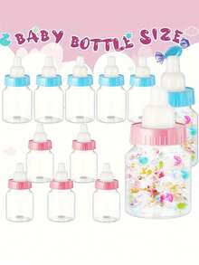 12/6pcs/1pc-Pink & Blue Mini Baby Bottle Candy Boxes, Gender Reveal Party Supplies, Baby Shower Favors, Baby Shower Decorations, Mini Plastic Baby Bottle Candy Containers, Baptism And Naming Party Mini Baby Bottle Candy Boxes, Mini Bottle Shaped Candy Containers, Suitable For Baby Shower, Gender Reveal, Baptism Party Supplies - Multicolor - View 1