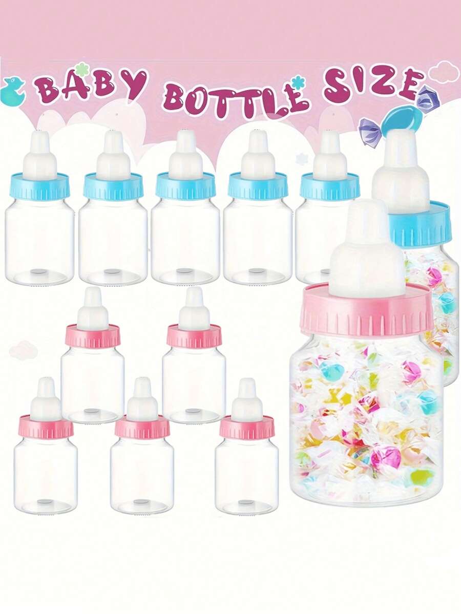 12/6pcs/1pc-Pink & Blue Mini Baby Bottle Candy Boxes, Gender Reveal Party Supplies, Baby Shower Favors, Baby Shower Decorations, Mini Plastic Baby Bottle Candy Containers, Baptism And Naming Party Mini Baby Bottle Candy Boxes, Mini Bottle Shaped Candy Containers, Suitable For Baby Shower, Gender Reveal, Baptism Party Supplies - Multicolor - View 1