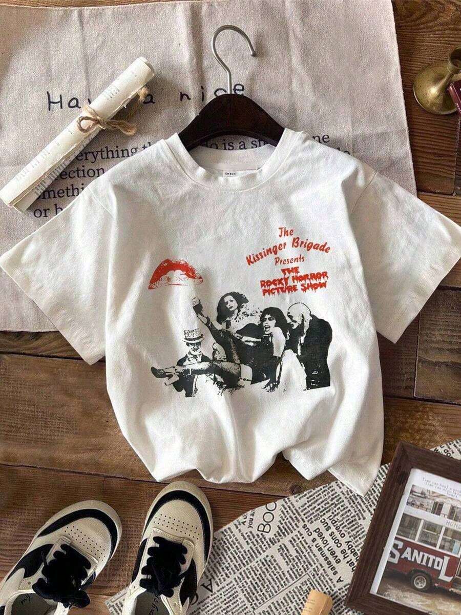 Diseñado para Cómodo Elegante Moderno Las mujeres Rocky Horror Imagen Espectáculo Horror Película Retro América Popular Estilo europeo y americano Camiseta Hombres/Mujeres Ropa de verano Tops Manga corta Sin tierra Transpirabilidad Popular Elegante Imprimir Camisa Moda elaborada de premium suave transpirable tela diseñado para todo el día comodidad y versátil diario ropa, vestimenta perfecto para casual salidas - Blanco - Ver 1