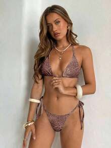 Conjunto de bikini con estampado de teñido anudado para mujer, traje de baño de mujer con decoración de concha iridiscente sexy para fiestas y festivales de música, atuendo de playa de vacaciones para mujer - Multicolor 5 - Ver 6