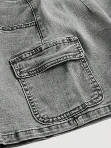 Minifalda casual cargo de mezclilla lavada para mujer - Gris Claro - Ver 3
