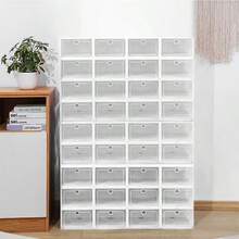 36/24/12/6pcs Foldable Moisture Proof And High Load-Bearing Shoe Storage Boxes, Stackable And Easy Assembly, Stackable Rectangle Sneaker Storage Display Cases For Closet Plastic Shoes Storage Box With Magnetic, Shoes Organizer For Men And Women - View 8