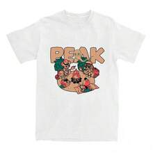 Happy Campers V-Neck Print T-Shirt, Women's Short Sleeve Cotton Loose Fit T-Shirts, Casual Crew Neck Tees, Unisex Streetwear, Cartoon Game Tees - 白色的 - 查看 1