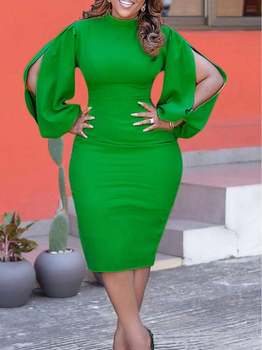Vestido elegante de oficina otoño invierno 2026 color liso para mujer talla grande