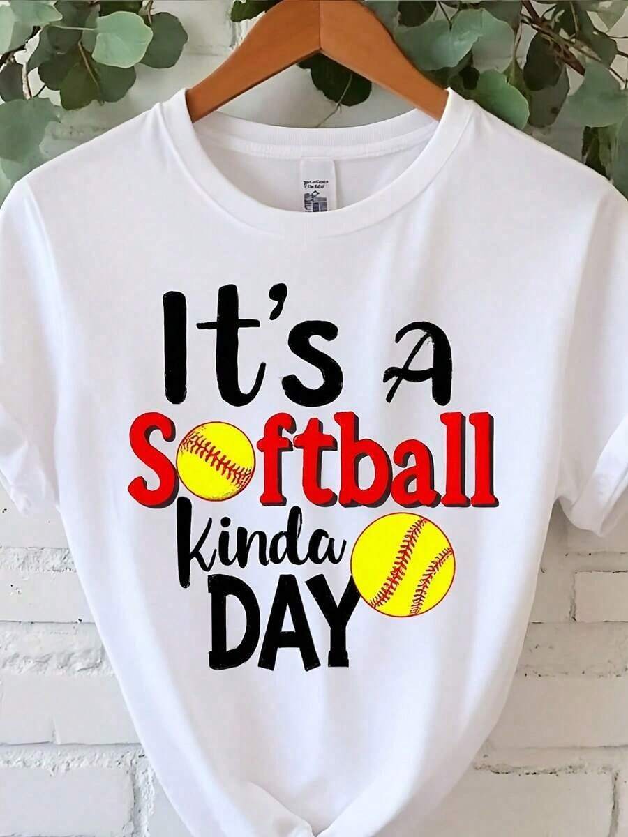 1 camiseta de softbol para mujer |   Es un día de softbol con estampado de bate de softbol - Camiseta casual blanca de cuello redondo 100% transpirable - Camiseta de manga corta de corte holgado para jugadores, entrenadores y aficionados de softbol - Lavable a máquina - Regalo 180g 100% algodón - Blanco - Ver 1