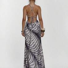 Lace Up Front Cup Detail Fitted Animal Print Maxi Dress Sexy Going Out Autumn Fall Night Out Cute Streetwear Party Elegant Spring Summer Vacation - Multicolor - Ver 3