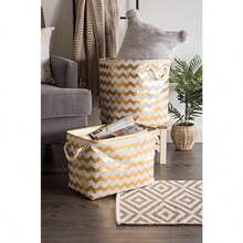 DII Collapsible Polyester Storage Basket or Bin with Durable Cotton Handles, Home Organizer Solution for Office, Bedroom, Closet, Toys, and Laundry 18x12x15" , Gold - Dorado - Ver 5