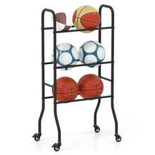 GOFLAME 3-Tier Ball Storage Holder Outdoor Basketball Rack Garage Sports Equipment Organizer For Football Soccer Volleyball - A - View 1